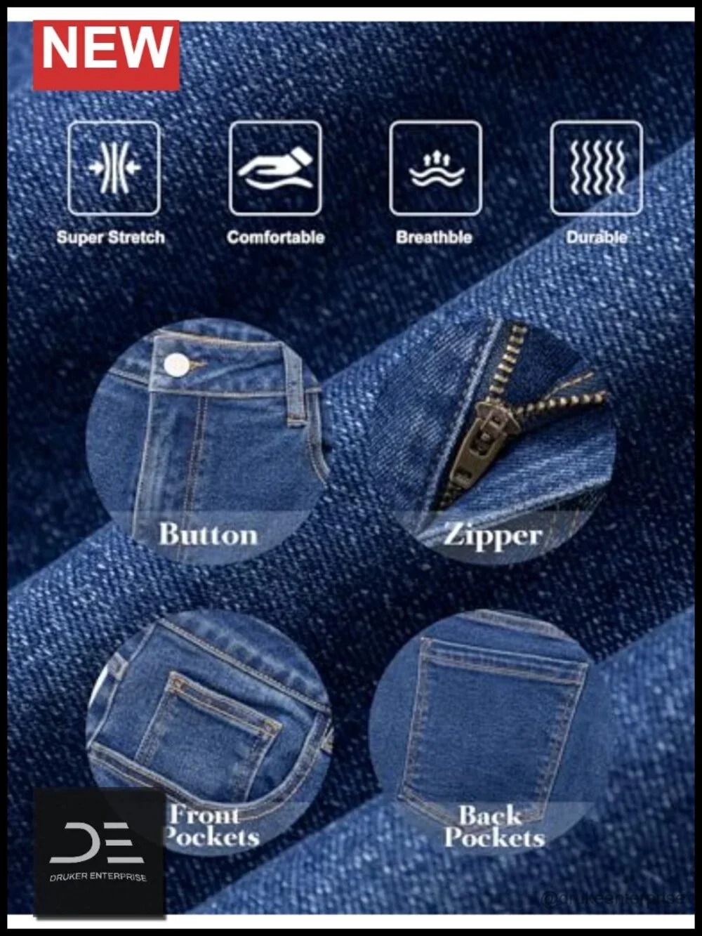Men's Stretch Jeans Straight Leg Regular Fit 5-Pocket Flex Denim Pants